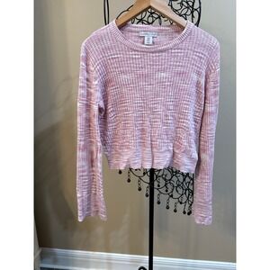 Sincerely Jules Pink White Marled Ribbed Knit Cropped Bell Sleeve M